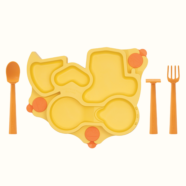 Truck training plate and utensils for babies, perfect for feeding and nursing, shown from angle 4.