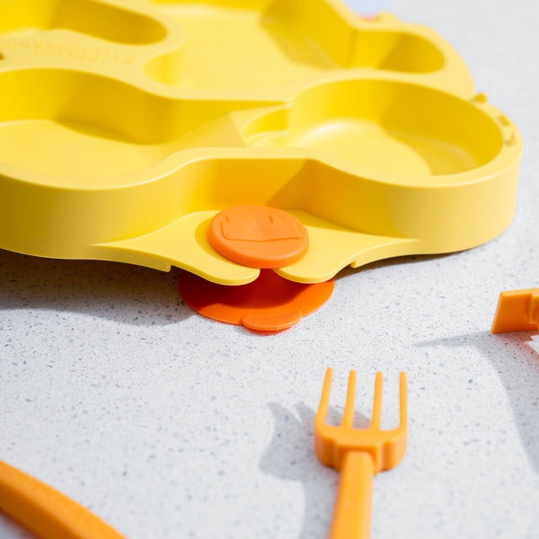 Truck training plate and utensils set for babies, perfect for feeding and nursing, shown from angle 3.