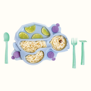 Turtle Training Plate and Utensils for babies, colorful and fun feeding set at angle 6.