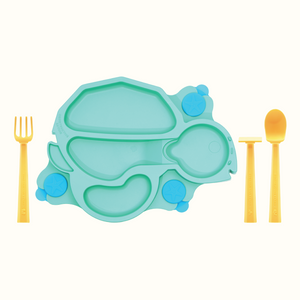 Turtle Training Plate and Utensils for babies, designed for easy feeding and fun mealtime experiences.