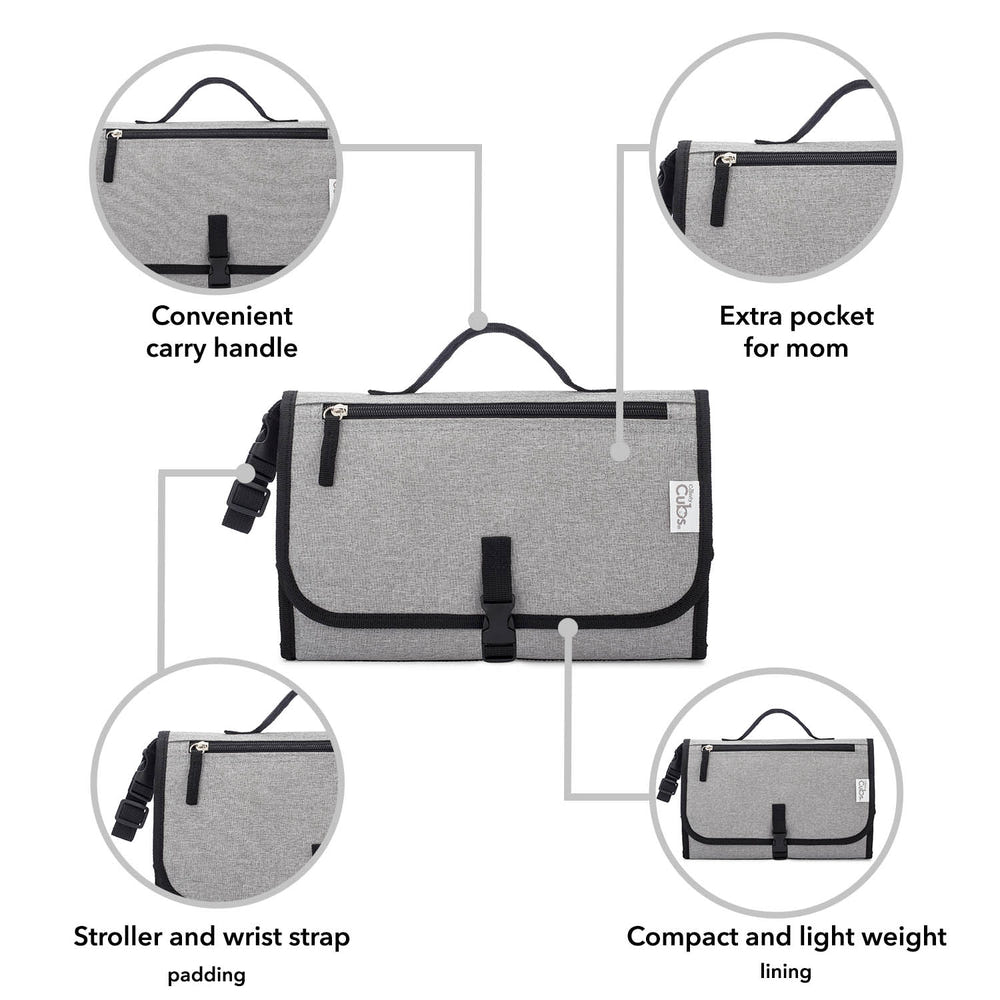 Portable large grey changing pad for babies, perfect for on-the-go diaper changes.