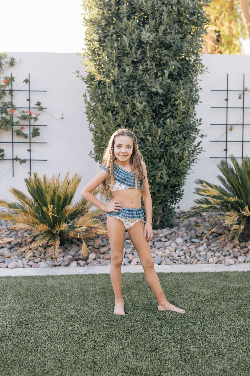 Cream Berry Ruffle Shoulder Bikini Set for babies - stylish two-piece swimwear perfect for summer fun.