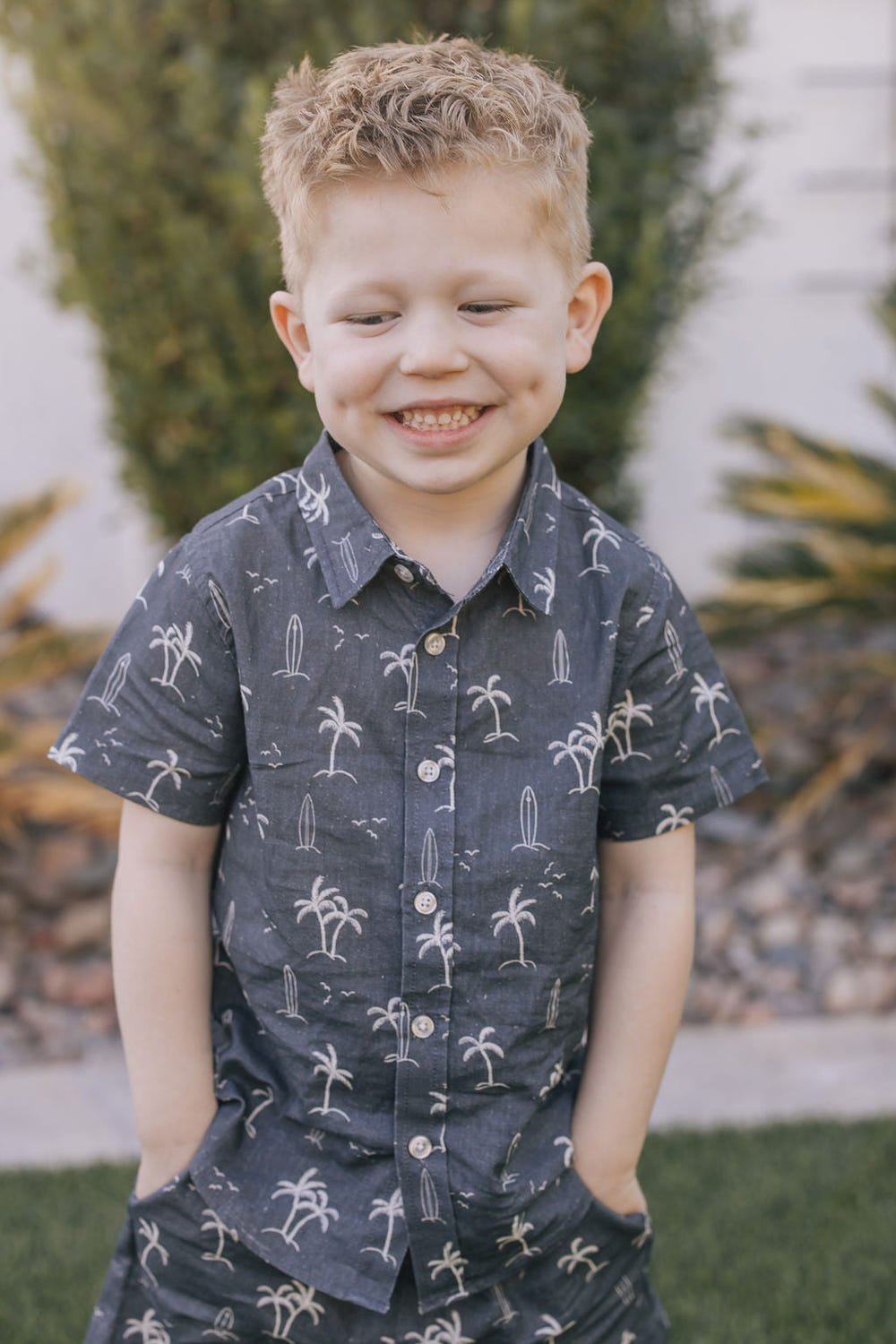 Navy Surfer Linen Button Up Shirt for babies - stylish and comfortable summer wear.