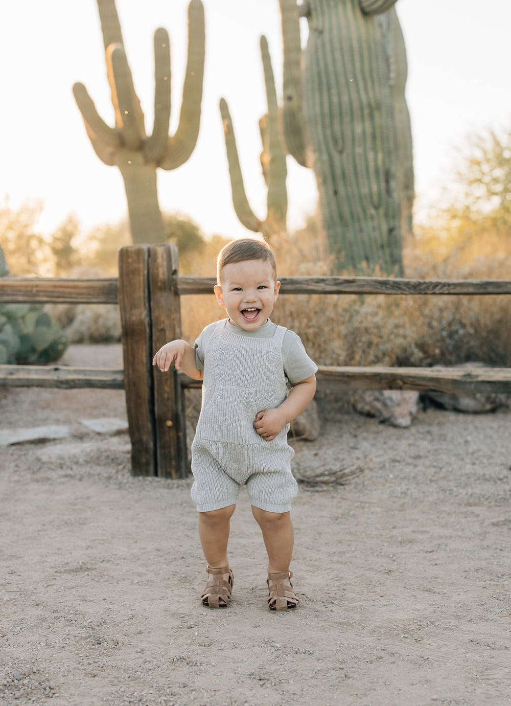 Heather Grey Pocket Knit Overalls for babies - stylish and comfortable romper for little ones.