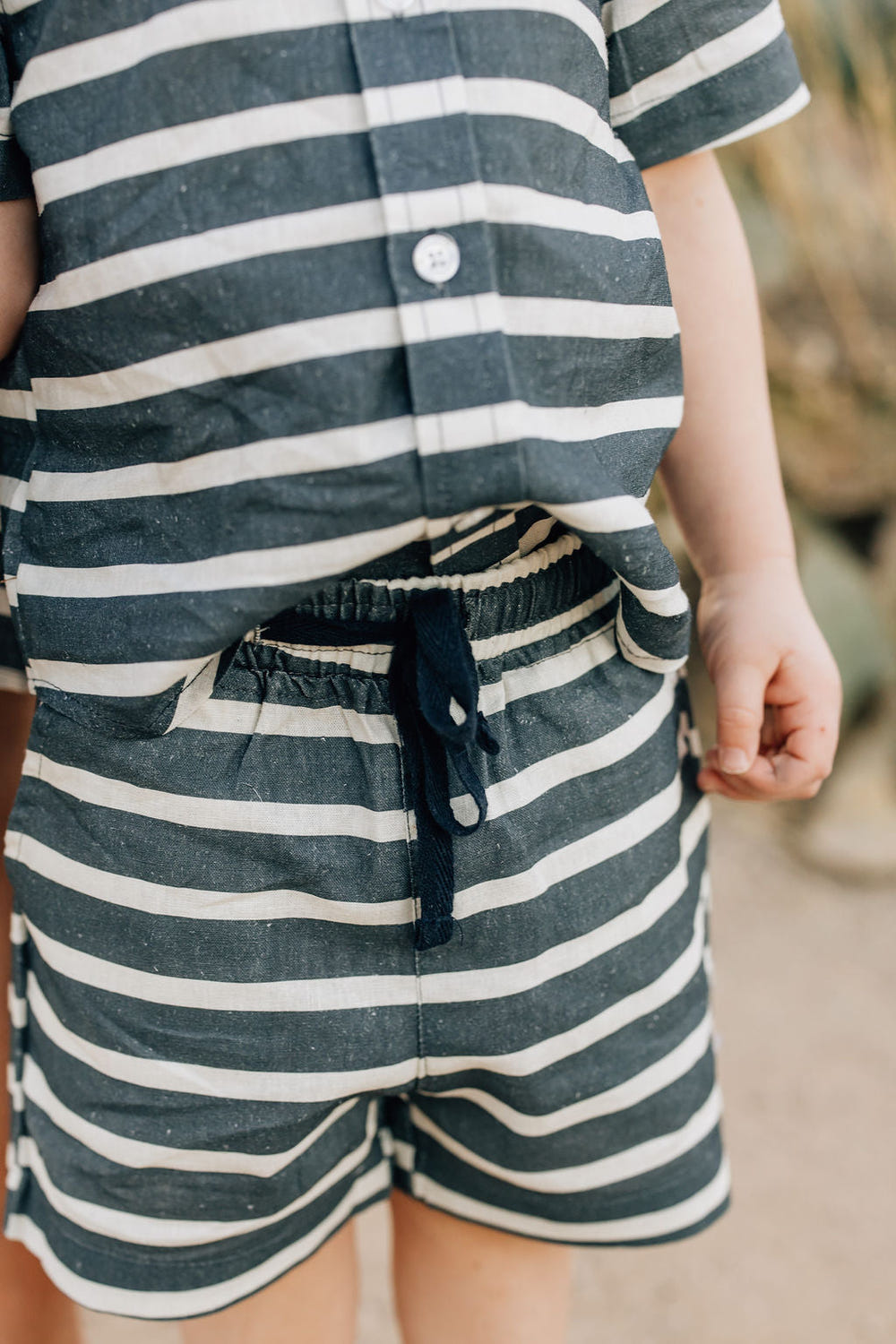 Stripe linen cotton shorts for babies, perfect for warm weather and stylish comfort.