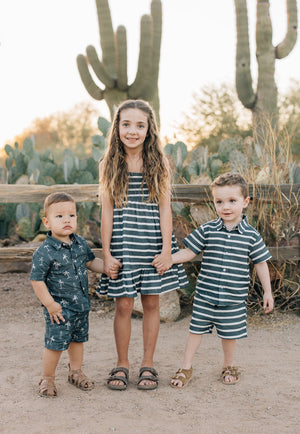 Baby stripe linen cotton shorts in angle 4 view, perfect for warm weather and stylish comfort.