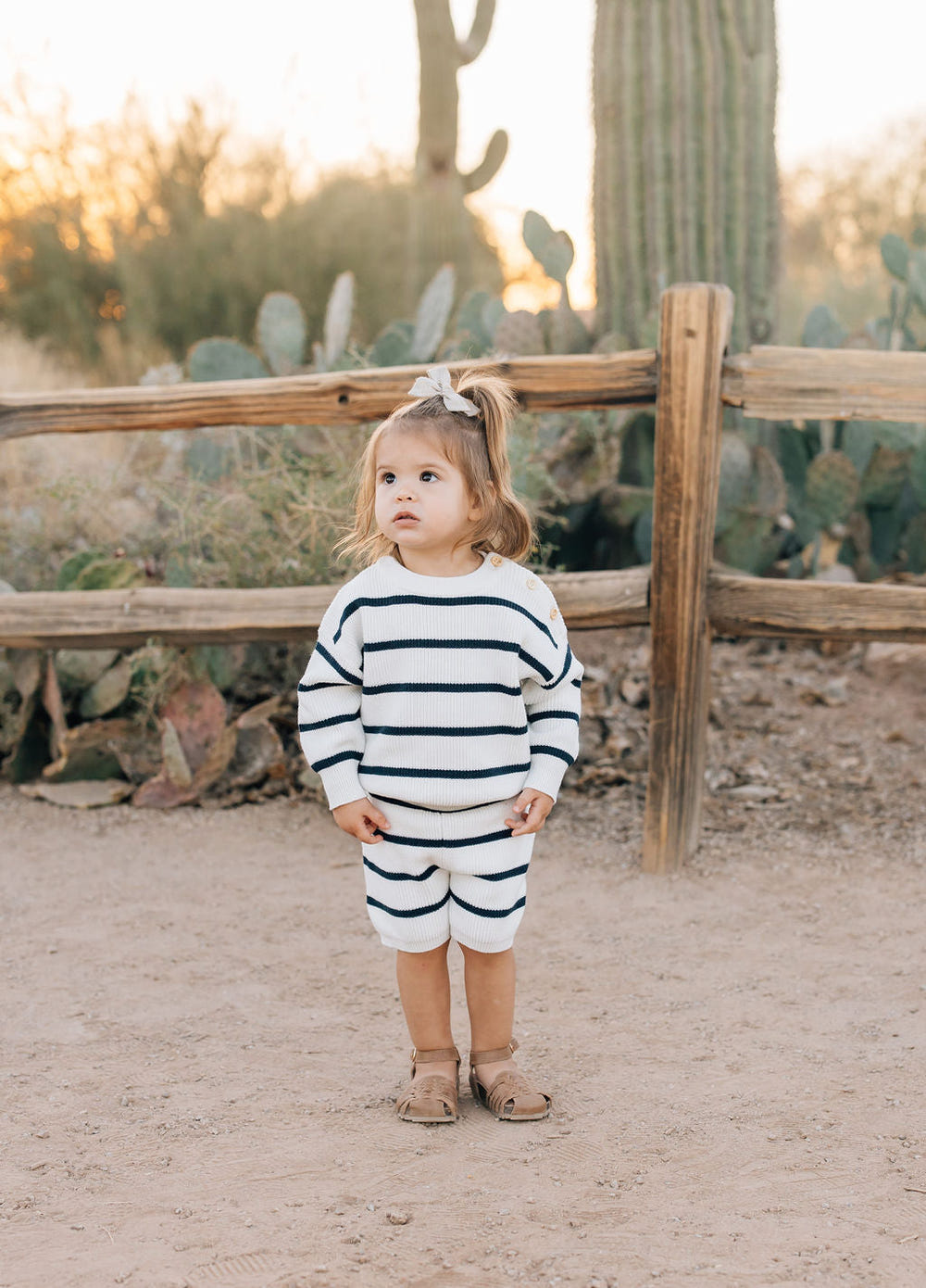 Navy stripe knit shorts for babies, perfect for summer play and comfort.