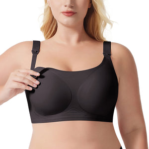 Seamless maternity nursing bra in a stylish angle, perfect for comfortable feeding and support.