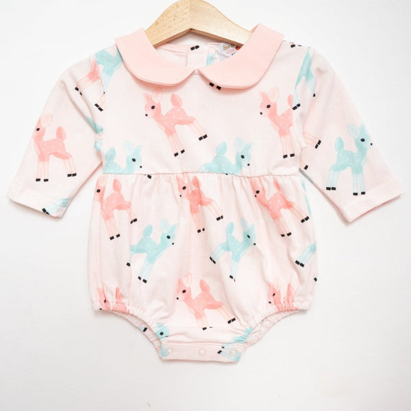 Pink Christmas Romper with Retro Deer for Babies