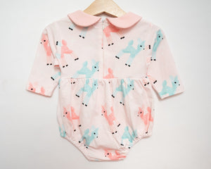 Pink Christmas Romper with Retro Deer for Babies