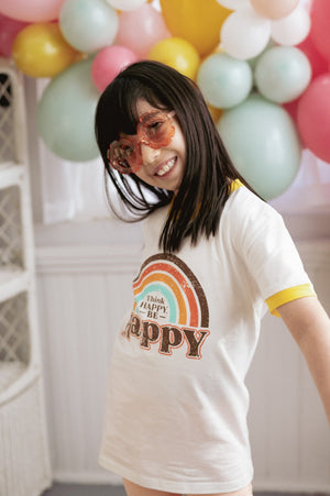 Think Happy Be Happy Retro Ringer T-Shirt for Baby and Little Kids