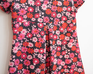 Retro Mod Navy and Pink Flower Peter Pan Collar Floral Dress