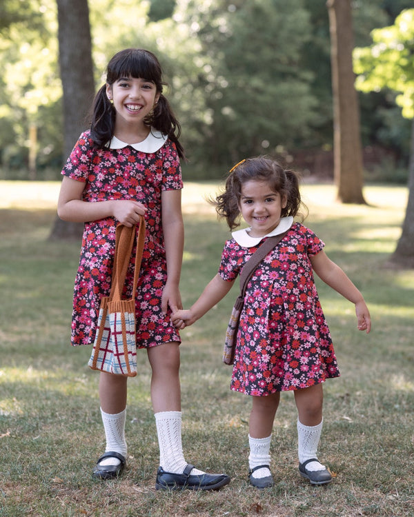 Retro Mod Navy and Pink Flower Peter Pan Collar Floral Dress