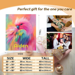 Personalized Rainbow Parrot Name Blanket | Colorful Bird Lover Gift