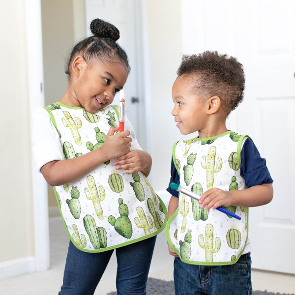 Desert Cactus Bapron for babies, stylish and functional, angled view showcasing vibrant cactus design.
