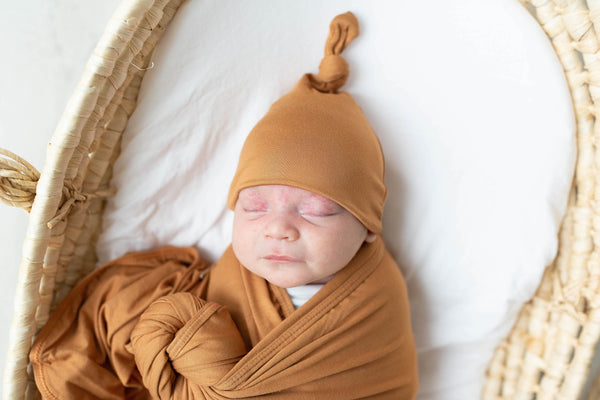 Swaddle Blanket and Hat Set - Camel Brown