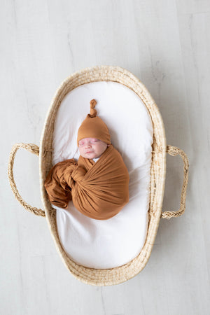 Swaddle Blanket and Hat Set - Camel Brown