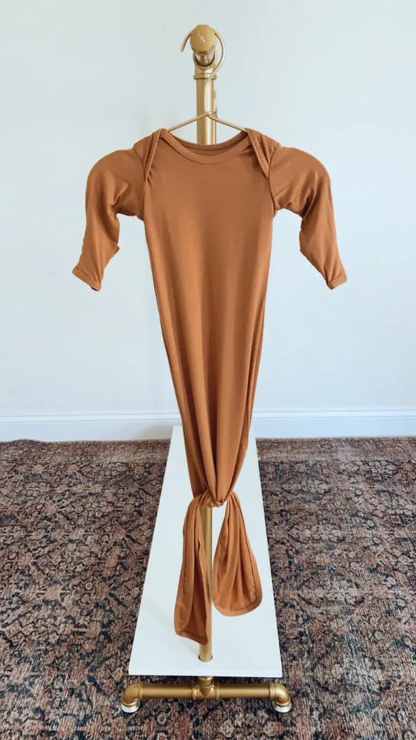 Newborn Knotted Baby Gown and Hat Set - Crew  - (Newborn-3 months) Mint, Navy Blue, Pink, Camel Brown - MOOGCO Baby