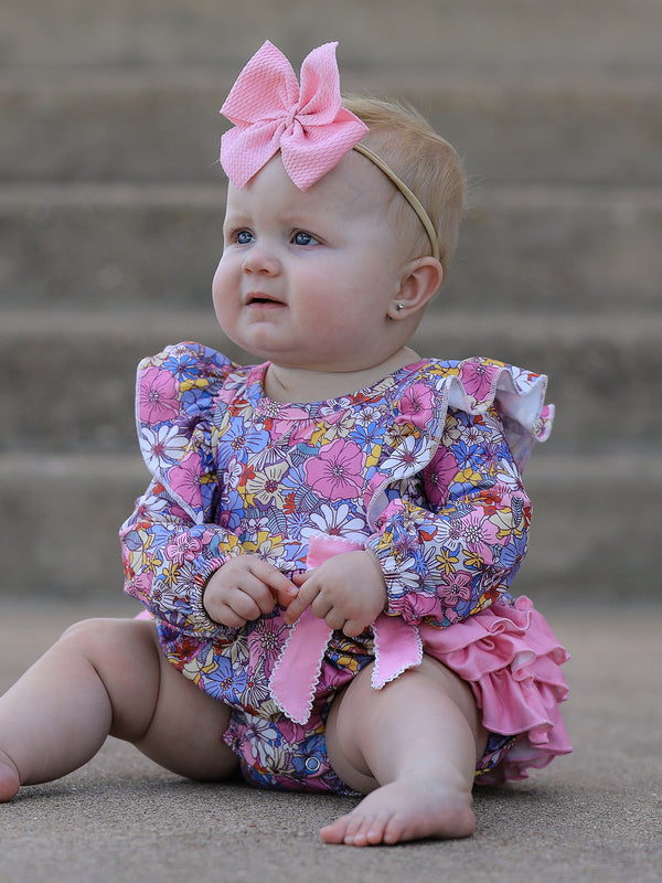 Fall Vintage Floral Print Girls Long Sleeve Romper