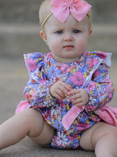 Fall Vintage Floral Print Girls Long Sleeve Romper