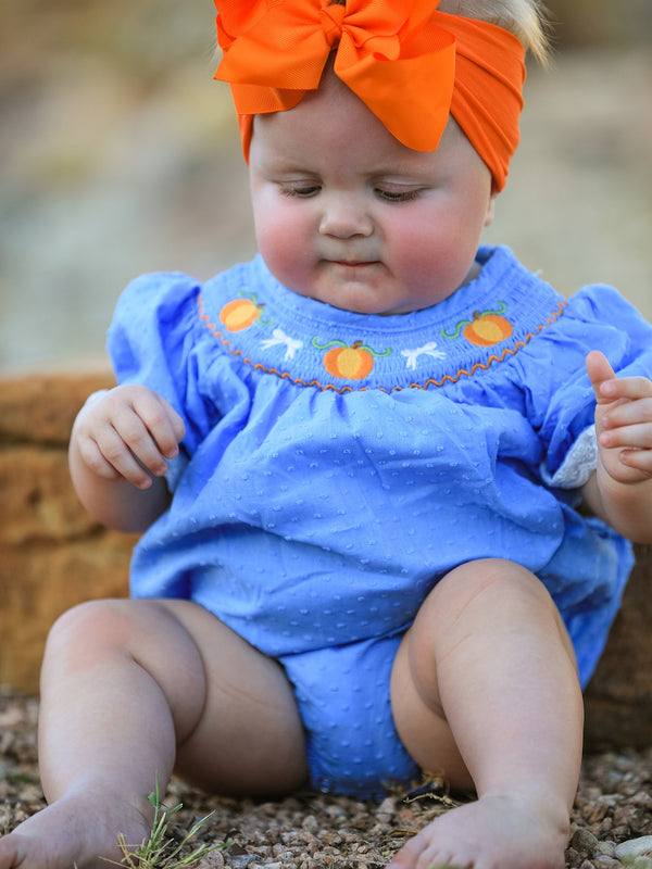 Halloween Thanksgiving Pumpkin Smocked Bubble Romper