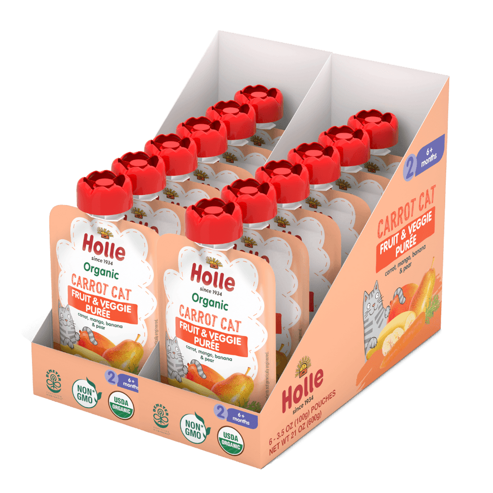 Holle Baby Food Pouches - Organic Fruit & Veggie Puree - Carrot Cat