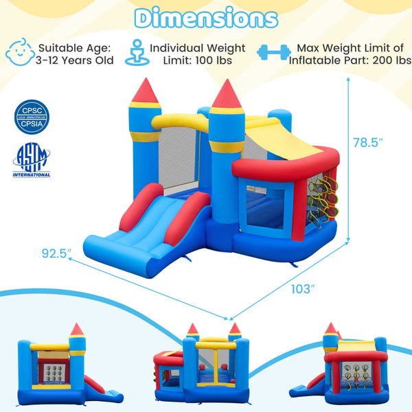 Inflatable Bounce House with Slide Ball Pit & Pitching Game for Birthday Party Carnival