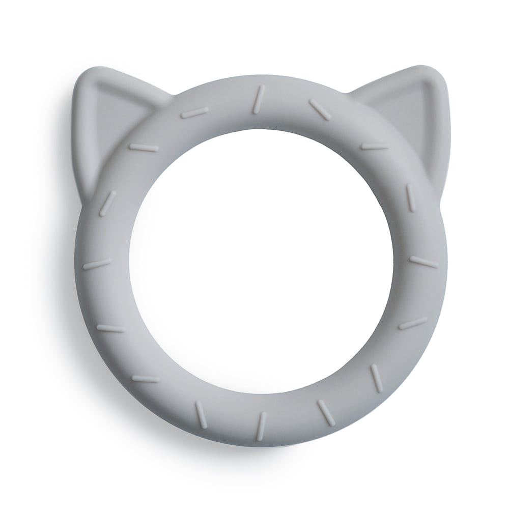 Soft cat teether for babies, perfect for soothing gums and promoting sensory play.