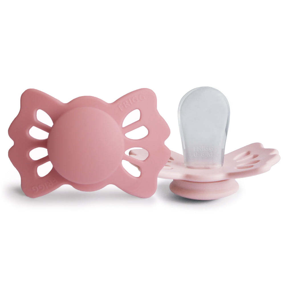 FRIGG Lucky Symmetrical Silicone Pacifier 2-Pack for babies 0-6 months, featuring soft, safe, and stylish designs.