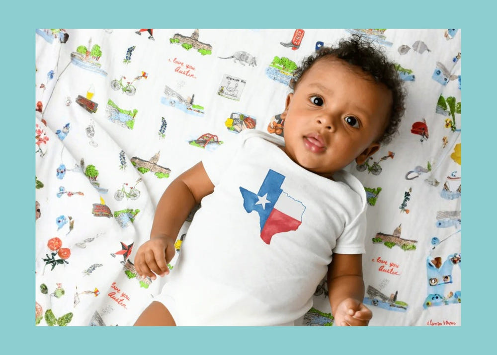 Texas Baby unisex muslin swaddle blanket and burp cloth/bib combo gift set for infants.