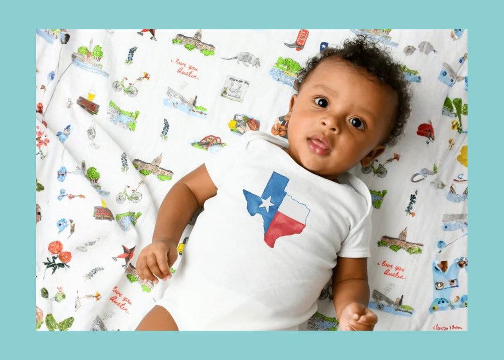 Texas Baby unisex muslin swaddle blanket and burp cloth/bib combo gift set for infants.