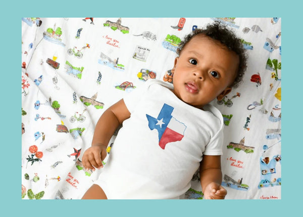 Gift Set: Texas Baby Unisex Muslin Swaddle Blanket and Burp Cloth/Bib Combo Hospital Coming Home Essential