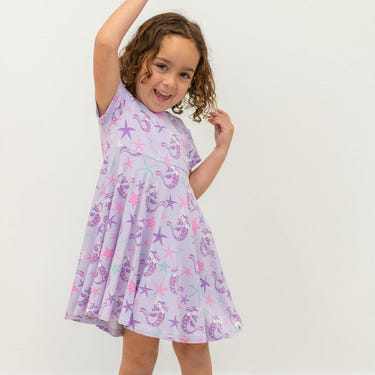 Swirly Girl Short Sleeve Dress - Mermaid Purple