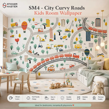 City Curvy Roads Kids Room Wallpaper Mural for Playrooms by Sticker Master