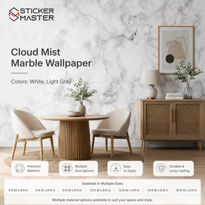 Cloud Mist Marble Wallpaper / Soft White Gray Marble Wall Mural Decor by Sticker Master