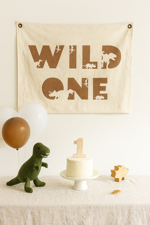 Wild One First Birthday Canvas Banner - Dino Theme