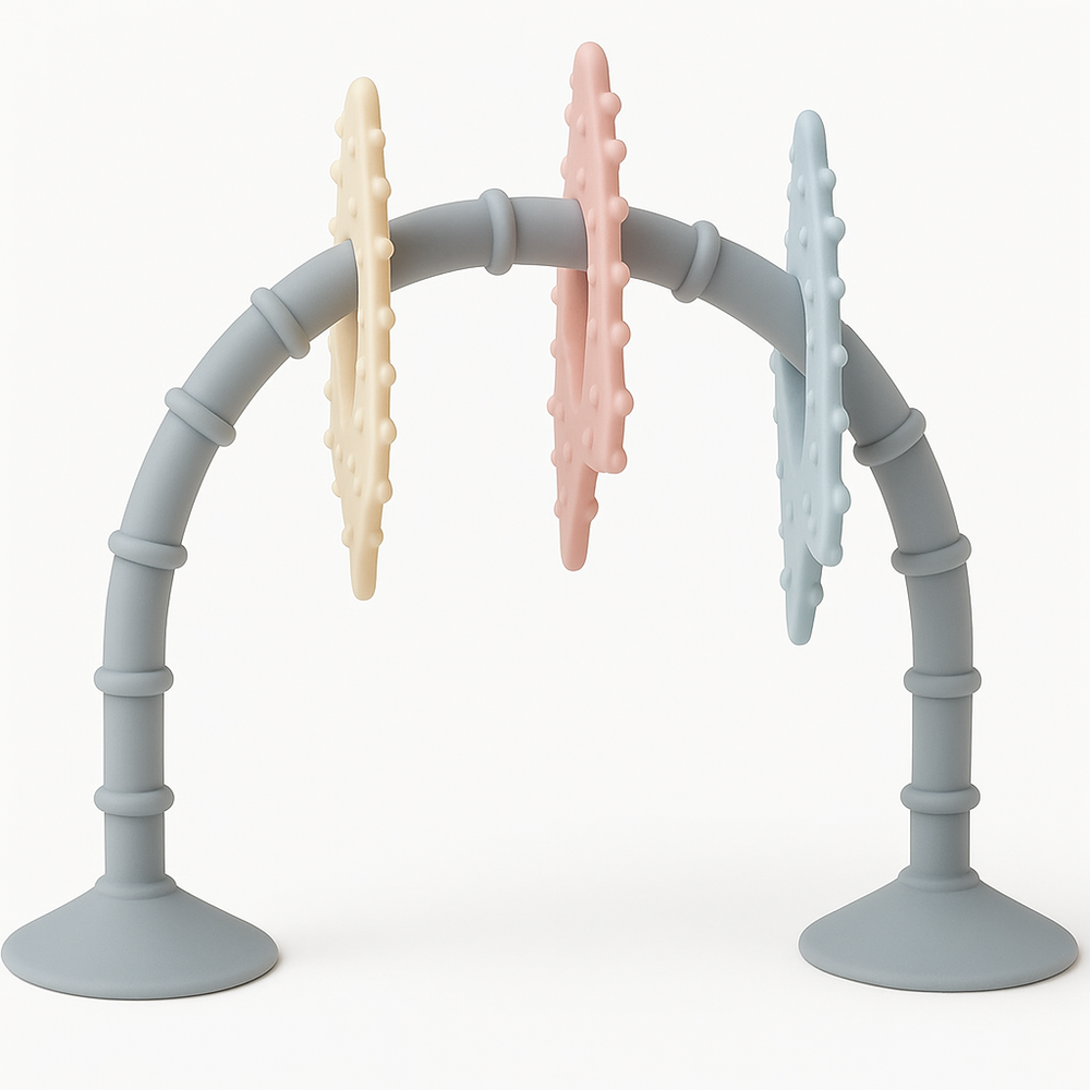 Stick 'n' Play Sensory Star Toy and Teether for babies, perfect for baths and highchairs.