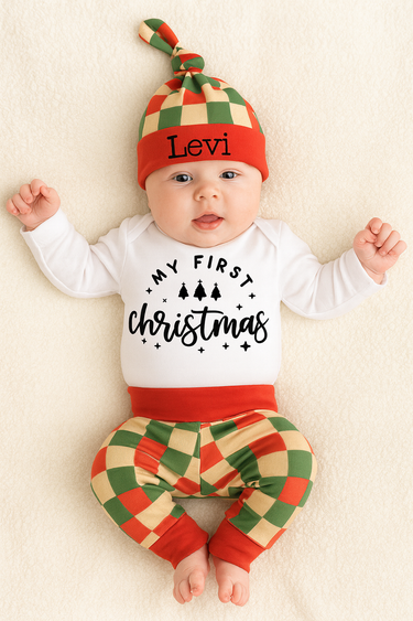 My First Christmas Checkered Legging Set