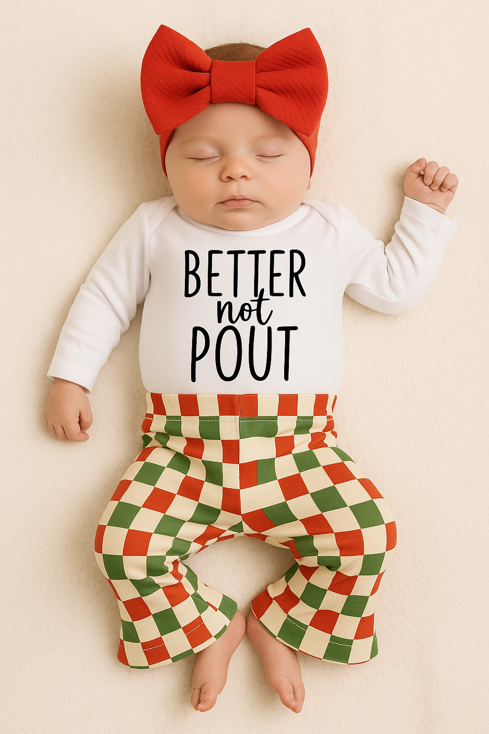Christmas Checkered Baby Bell Bottom Outfit