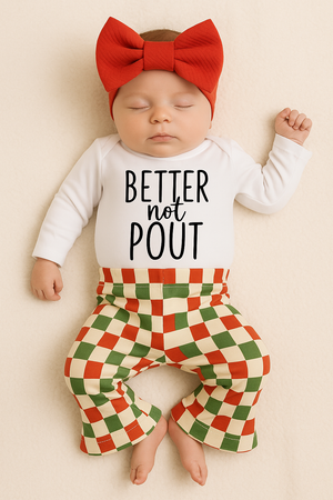 Christmas Checkered Baby Bell Bottom Outfit