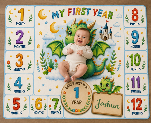 Personalized Baby Milestone Blanket – Dragon First Year