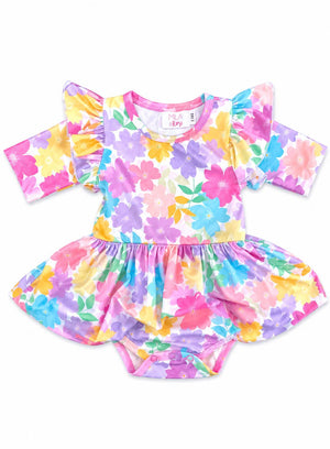 Colorful Carnations 3/4 Sleeve Flutter Twirl Bodysuit