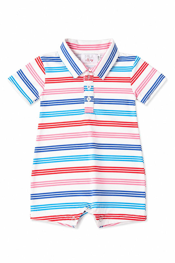 Red, White & Stripe Polo Shorty One-Piece
