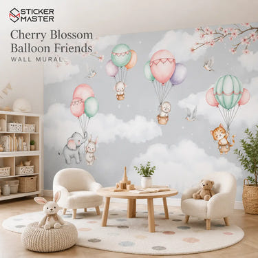 Cherry Blossom Balloon Friends Wall Mural for Kids & Nursery
