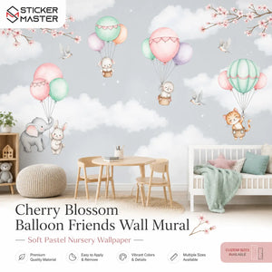 Cherry Blossom Balloon Friends Wall Mural for Kids & Nursery
