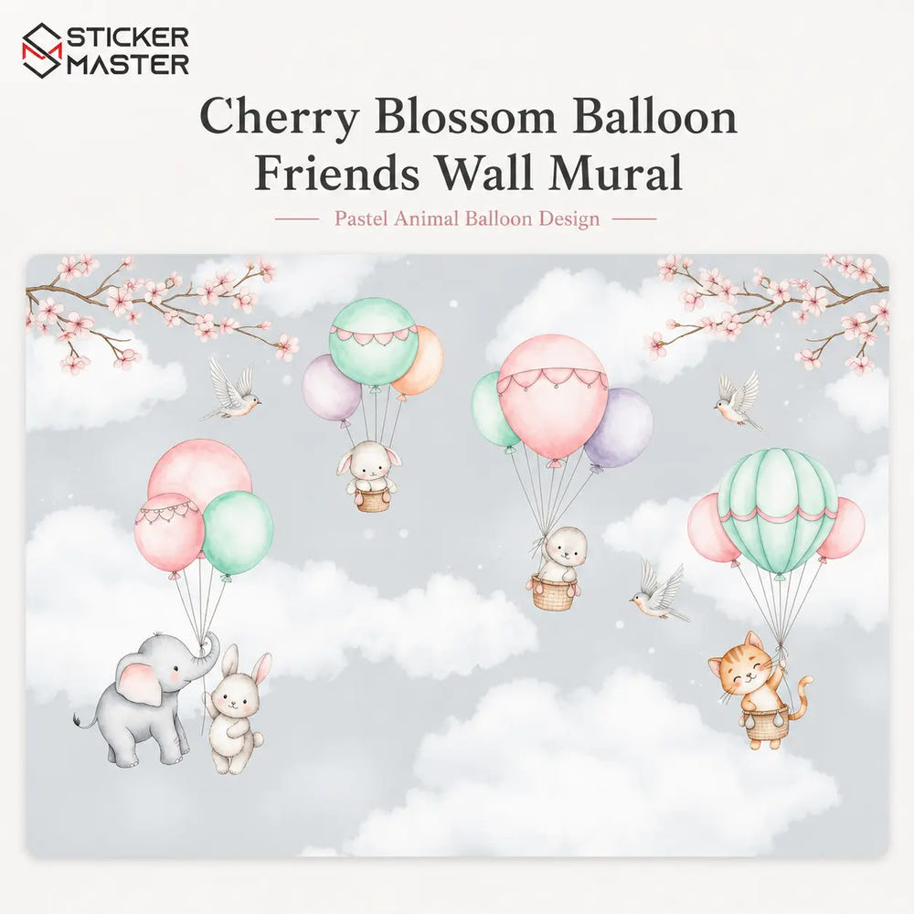 Cherry Blossom Balloon Friends Wall Mural for Kids & Nursery