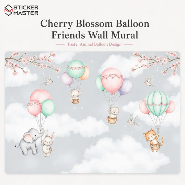 Cherry Blossom Balloon Friends Wall Mural for Kids & Nursery