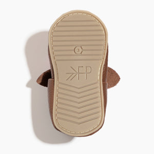 Chestnut knotted bow baby shoe, angle 5 view, perfect for stylish little ones.