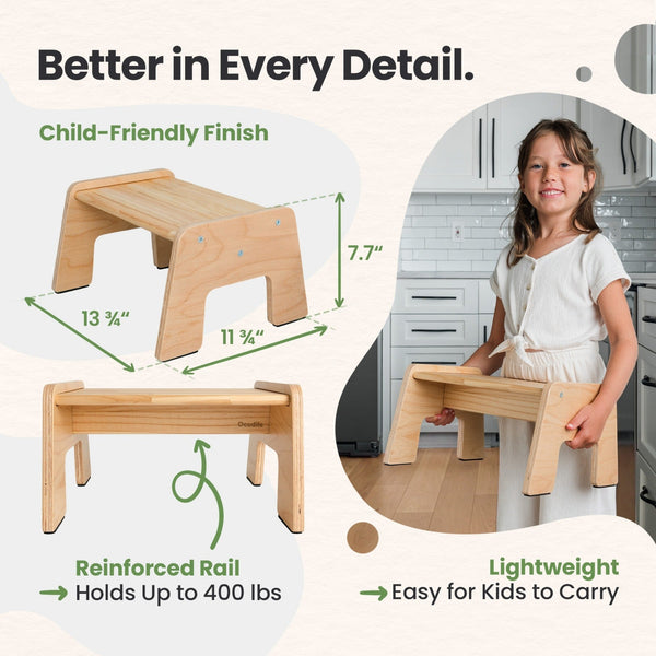 Multi-purpose 1-step wooden stool for kids, ideal for potty training and reaching high places.