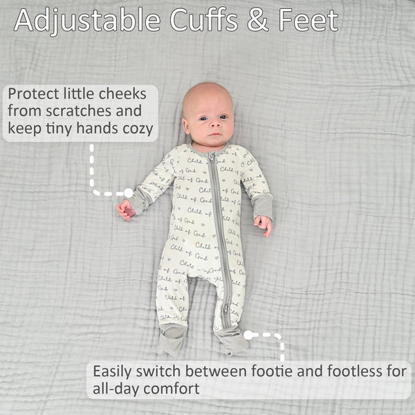 Child Of God Baby Bamboo Pajamas, 2-Way Zipper Baby Romper